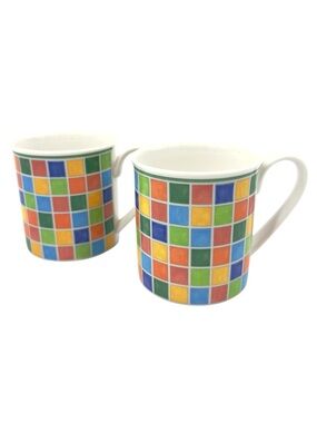 Villeroy & Boch Twist Alea Limone Mugs Set Of 2 Colorful Check Discontinued